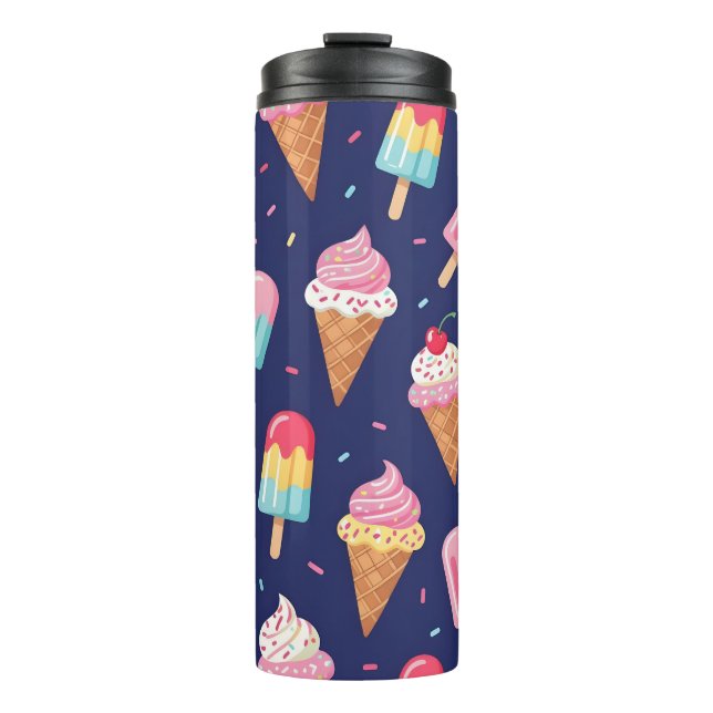 Eiscreme-, Eis- und Kirschenmuster Thermosbecher (Vorderseite)