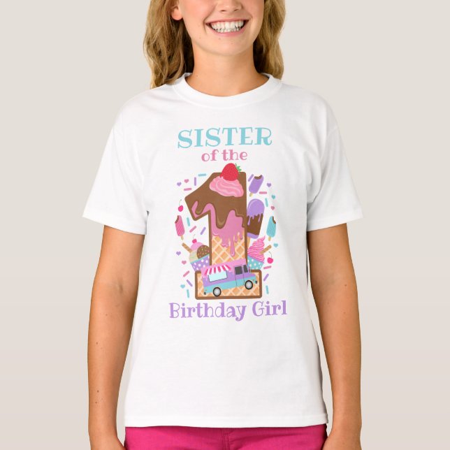 Eiscreme Erster Geburtstag Shirt Schwester Birthda (Vorderseite)