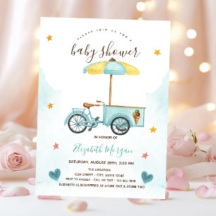 Eiscreme Fahrrad Rosa Stripte Kinderdusche Einladung