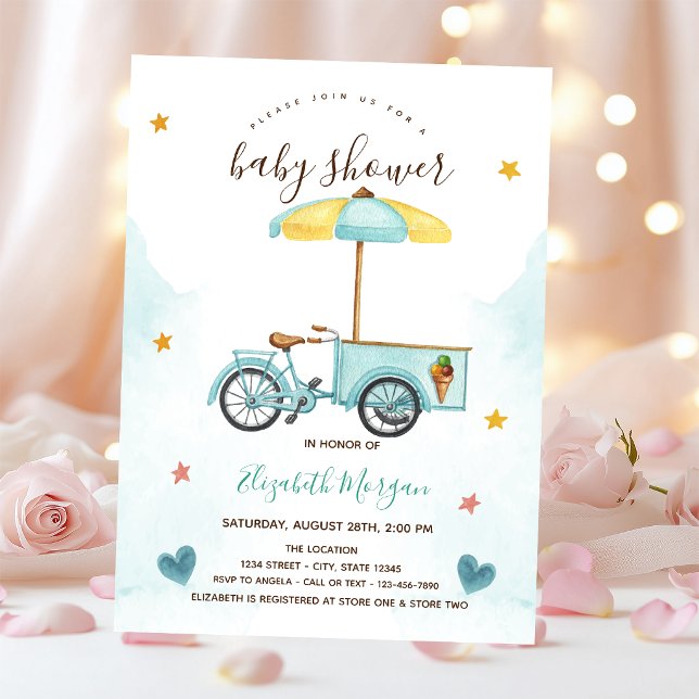 Eiscreme Fahrrad Rosa Stripte Kinderdusche Einladung (Von Creator hochgeladen)