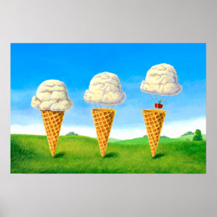 Eiscreme Float - Lustige Heißluftballon-Malerei Poster