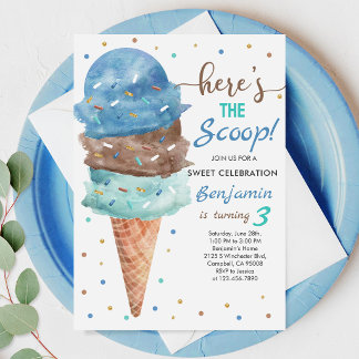 Eiscreme-Geburtstag: Blauer Minz-Kegel Einladung