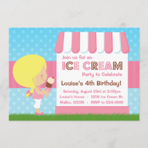 Eiscreme-Geburtstags-Party-blondes Haar Einladung