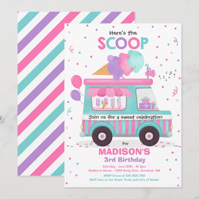 Eiscreme Geburtstagsparty Eiscreme Truck Geburtsta Einladung (Vorne/Hinten)