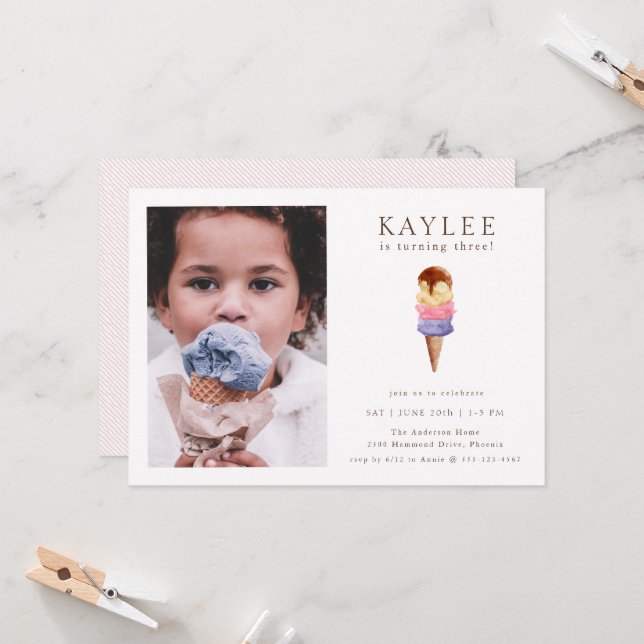 Eiscreme Geburtstagsparty Foto Einladung (Vorderseite/Rückseite Beispiel)