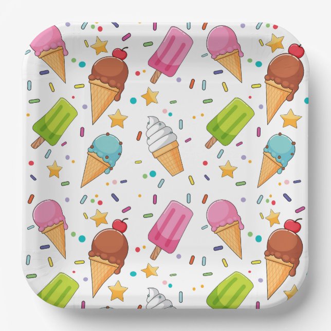 Eiscreme-Geburtstagsparty Pappteller (Vorderseite)