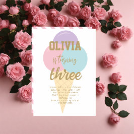 Eiscreme Gold Foil Calligrafy Geburtstagsparty Einladung