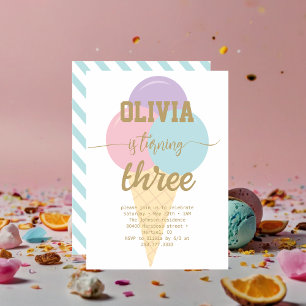 Eiscreme Gold Foil Calligrafy Geburtstagsparty Einladung