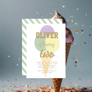 Eiscreme Gold Foil Calligrafy Geburtstagsparty Einladung