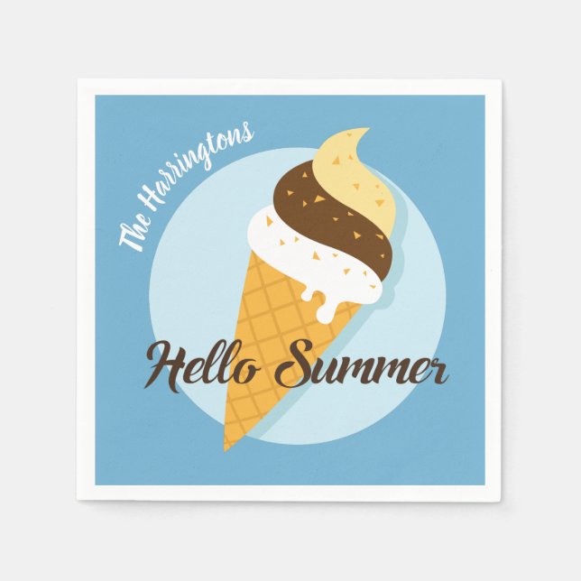 Eiscreme Hallo individuelle Name und Papierserviet Serviette (Vorderseite)