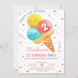 Eiscreme hier ist das Scoop-Mädchen 2. Geburtstag. Einladung