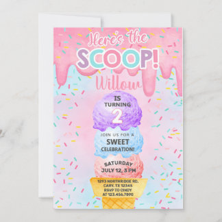 Eiscreme hier ist die Scoop 2. Geburtstagseinladun Einladung