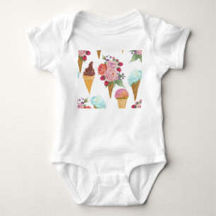 Eiscreme, Himbeeren: Aquarellmuster. Baby Strampler