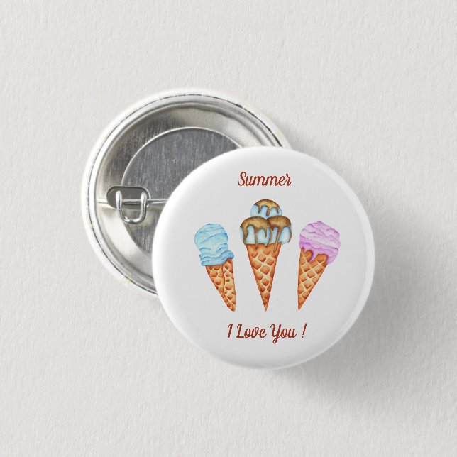 Eiscreme I Liebe Sie Niedlichen Sommer Button (Vorne & Hinten)