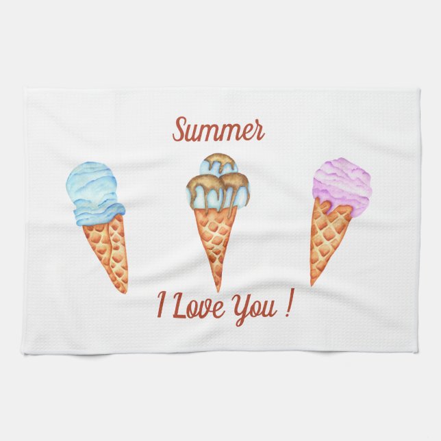 Eiscreme I Liebe Sie Niedlichen Sommer Geschirrtuch (Horizontal)