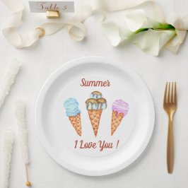 Eiscreme I Liebe Sie Niedlichen Sommer Pappteller