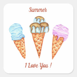 Eiscreme I Liebe Sie Niedlichen Sommer Quadratischer Aufkleber
