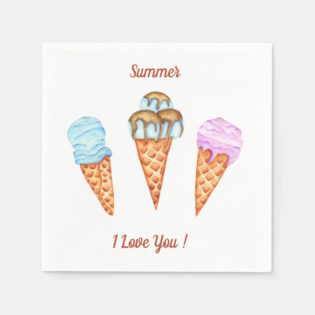 Eiscreme I Liebe Sie Niedlichen Sommer Serviette (Vorderseite)