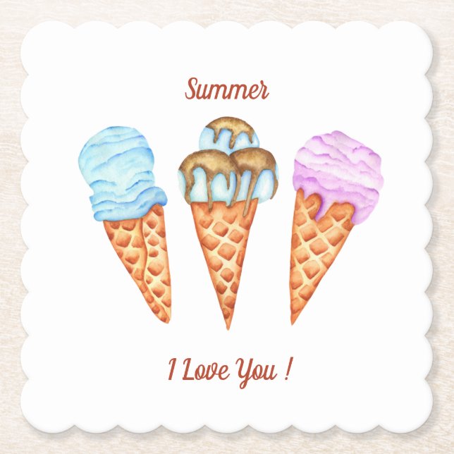 Eiscreme I Liebe Sie Niedlichen Sommer Untersetzer (Vorderseite)
