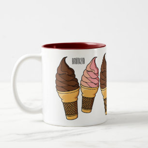 Eiscreme-Kegel-Cartoon-Illustration Zweifarbige Tasse
