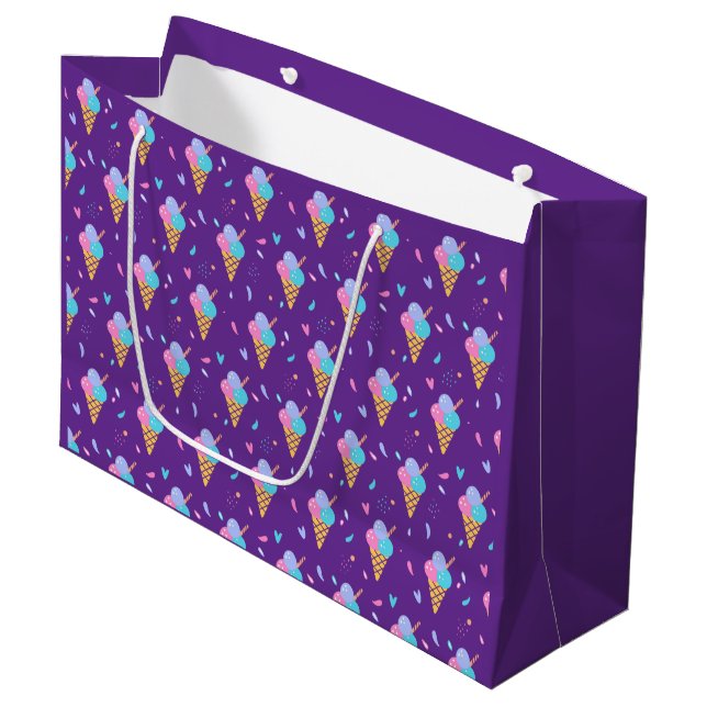Eiscreme-Kegel-Design  Große Geschenktüte (Vorderseite Schrägansicht)