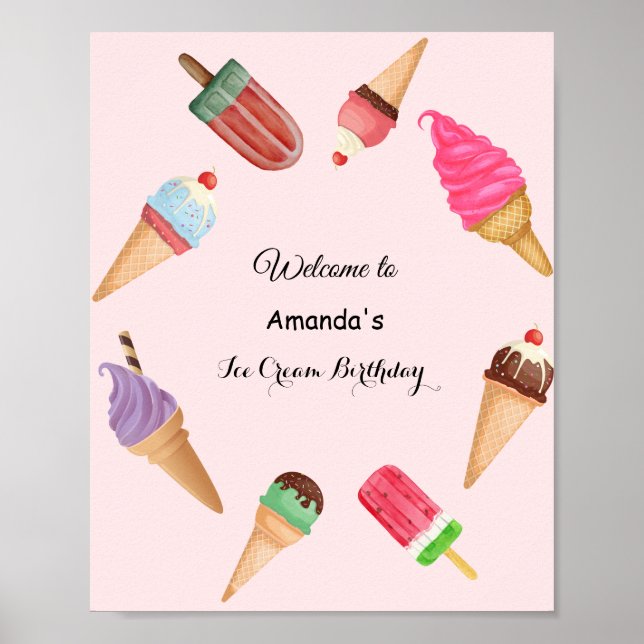 Eiscreme-Kegel-Eis-am-Stiel Geburtstag  Poster (Vorne)