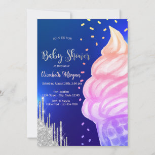 Eiscreme-Kegel-Konfetti Königlichblaue Babyparty Einladung
