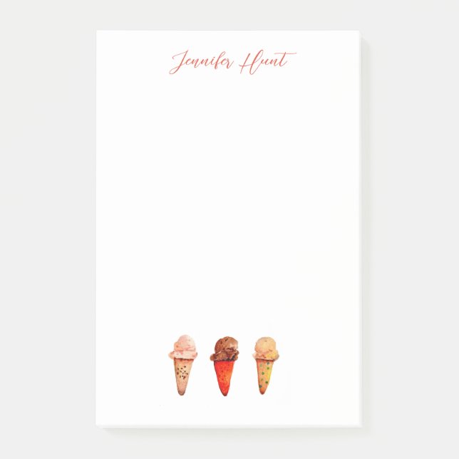 Eiscreme-Kegel Minze grün Illustration Notepad Post-it Klebezettel (Vorderseite)