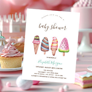 Eiscreme, Kegel Rosa Gestreift Baby Shower Einladung
