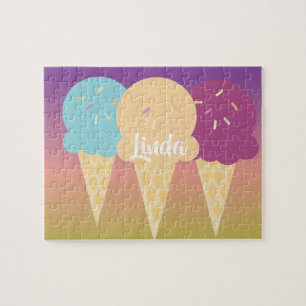 Eiscreme-Kegel Sommer Ombre Regenbogen Bunt Kinder Puzzle
