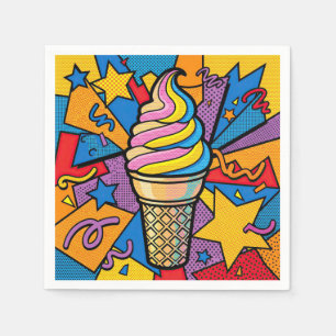 Eiscreme-Kegel und Konfetti Pop-Art Serviette