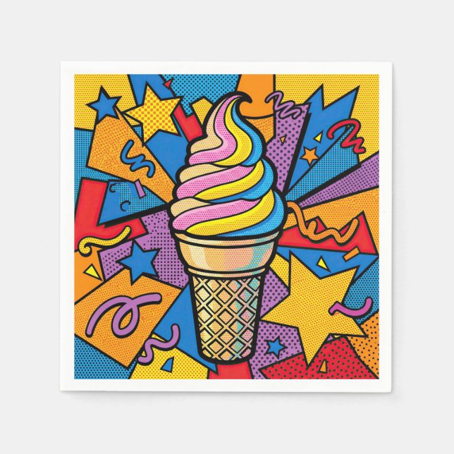 Eiscreme-Kegel und Konfetti Pop-Art Serviette (Vorderseite)