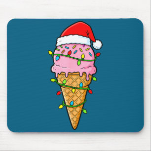 Eiscreme-Kegel-Weihnachtslichter-Santa-Hut-Essen X Mousepad