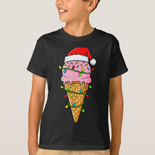 Eiscreme-Kegel-Weihnachtslichter-Santa-Hut-Essen X T-Shirt