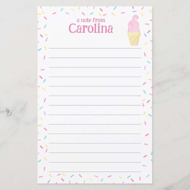 Eiscreme-Kies Kids Lined Letter Writer Paper (Vorderseite)