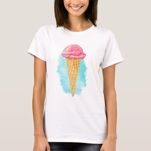 Eiscreme-Kon mit einem blauen, farbigen Spritzer T-Shirt (Vorderseite)