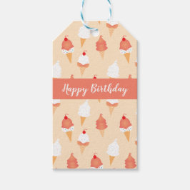 Eiscreme-Kone mit Sprinklen und Kirsche oben Geschenkanhänger