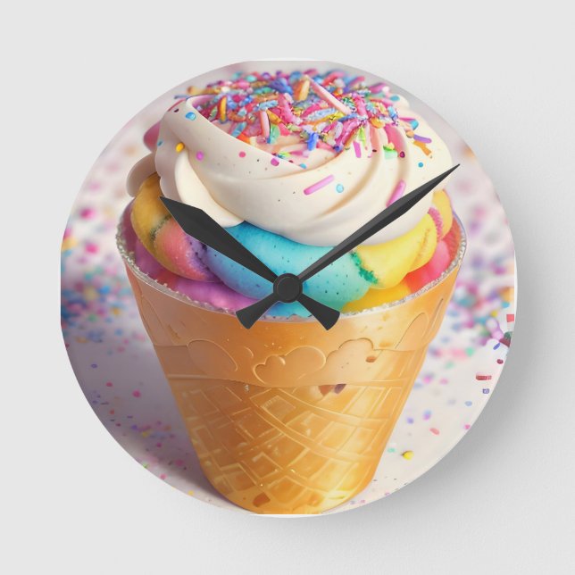Eiscreme-Kone-Sprinklen Runde Wanduhr (Vorderseite)
