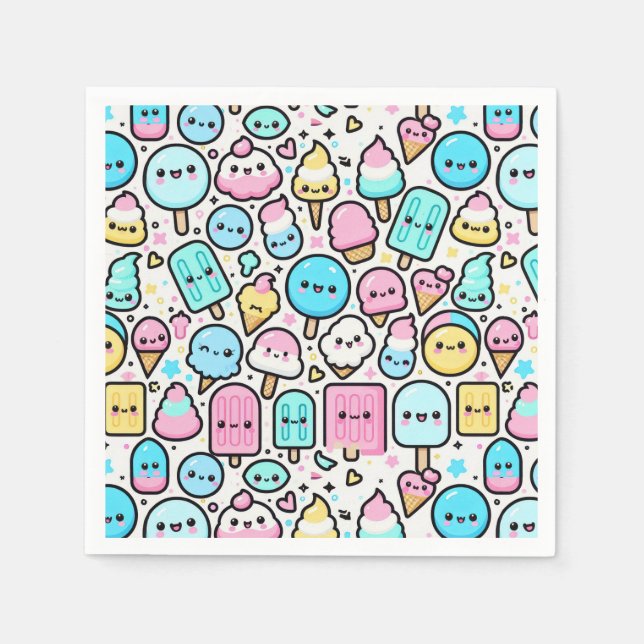 Eiscreme-Kone und Popsicle Doodles Serviette (Vorderseite)
