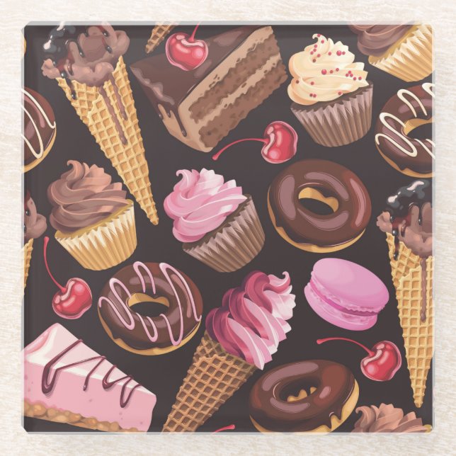 Eiscreme, Kuchen, Kuchen und Käsekuchen Glasuntersetzer (Vorderseite)