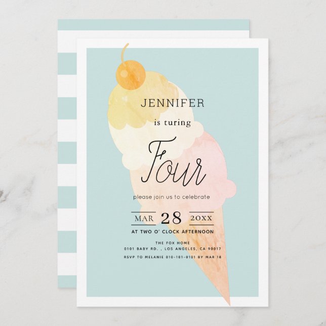 Eiscreme Light Blue Geburtstag Einladung (Vorne/Hinten)