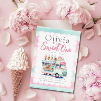 Eiscreme LKW 1. Geburtstag Pink Sweet One Einladung