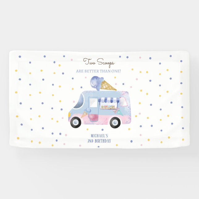 Eiscreme-LKW 2 Scoops 2. Geburtstag Banner (Horizontal)