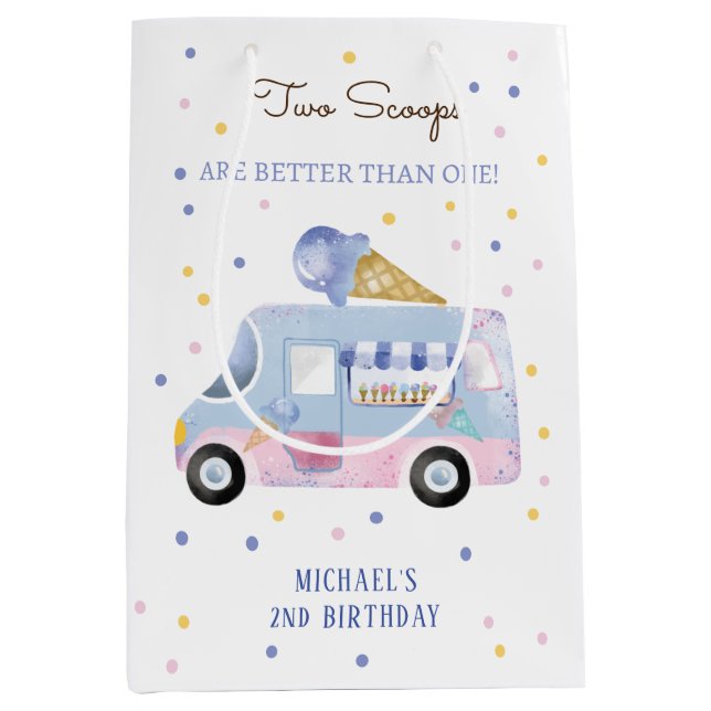 Eiscreme-LKW 2 Scoops 2. Geburtstag Mittlere Geschenktüte (Vorderseite)