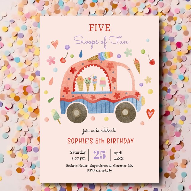 Eiscreme-LKW-Scoops für lustigen Kindergeburtstag Einladung (Von Creator hochgeladen)