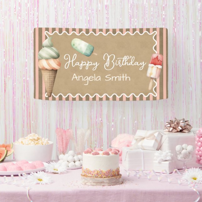 Eiscreme-Mädchen-Geburtstag-Kraftpapier Banner (Party)