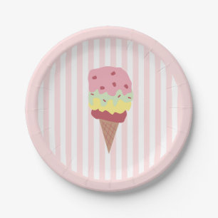 Eiscreme-Malerei Tropischer Rosa Streifen Pappteller