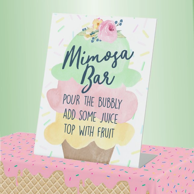 Eiscreme Mimosa Bridal oder Babydusche Sockelschild (Mimosa Bar Watercolor Ice Cream Bridal or Baby Shower Pedestal Table Sign)