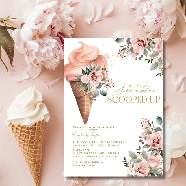 Eiscreme mit blühenden rosa Brautparty Einladung (Scooped Up Ice Cream Floral Pink Bridal Shower Invitation)
