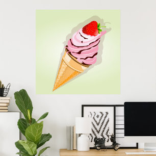 Eiscreme mit Erdbeere Poster